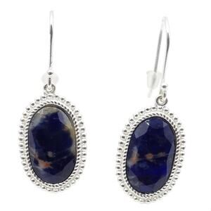 925 Sterling Silver Sodalite Earrings FAS Thailand Drop Dangle Blue Oval Gem